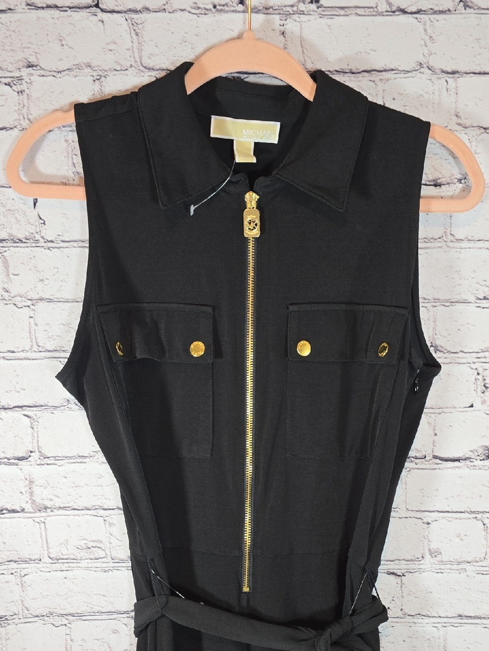 MICHAEL Michael Kors Black Cropped Jumpsuit with Gold Hardware Size M NWOT - Picture 3 of 12